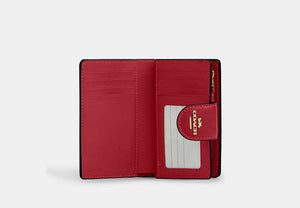 Medium Corner Zip Wallet In Signature Canvas - Gold/Walnut/True Red