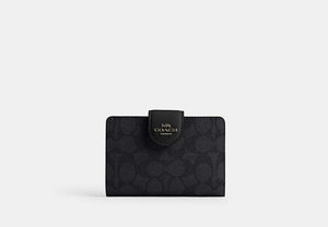 Medium Corner Zip Wallet In Signature Canvas - Gunmetal/Charcoal/Black