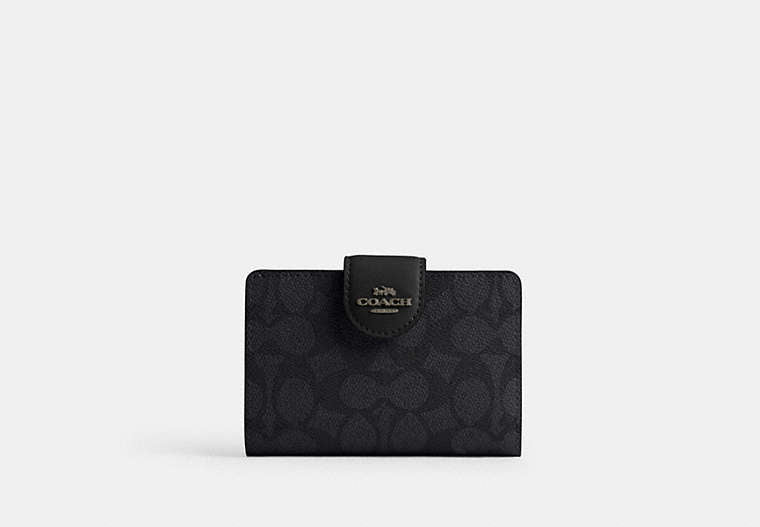 Medium Corner Zip Wallet In Signature Canvas - Gunmetal/Charcoal/Black
