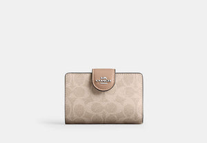 Medium Corner Zip Wallet In Signature Canvas - Silver/Sand/Taupe