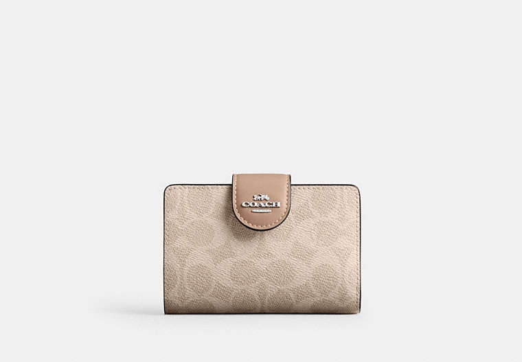 Medium Corner Zip Wallet In Signature Canvas - Silver/Sand/Taupe