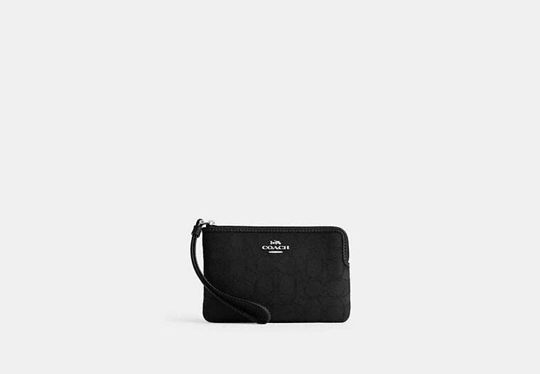 Corner Zip Wristlet - Silver/Black/Black