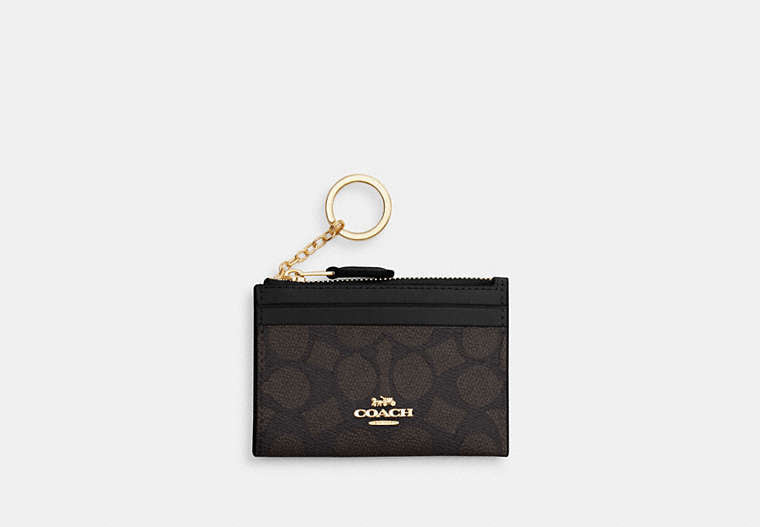 Mini Skinny ID Case In Signature Chenille - Gold/Walnut/Black