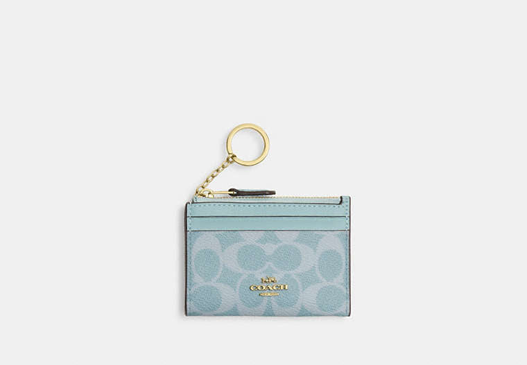 Mini Skinny ID Case In Signature Chenille - Gold/Light Blue