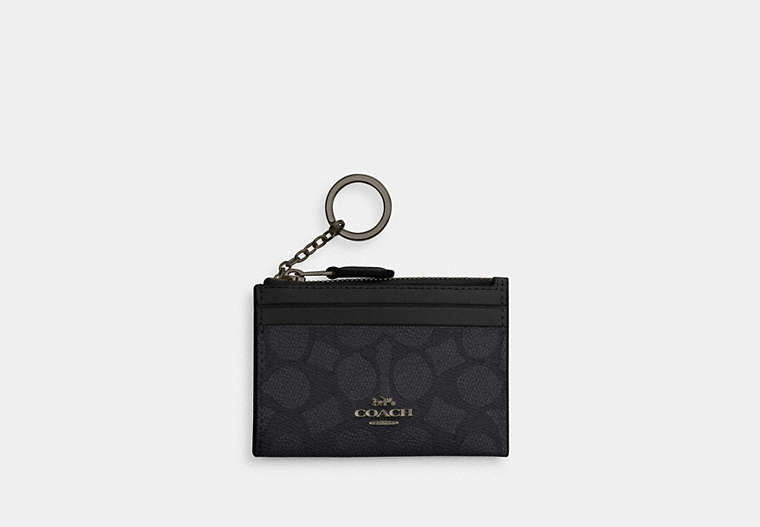 Mini Skinny ID Case In Signature Chenille - Gunmetal/Charcoal/Black