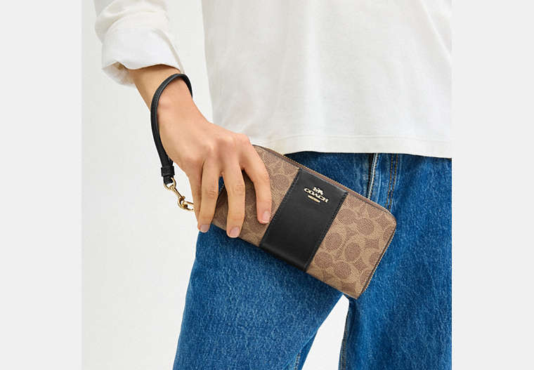 Long Zip Around Wallet - Gold/Tan/Black