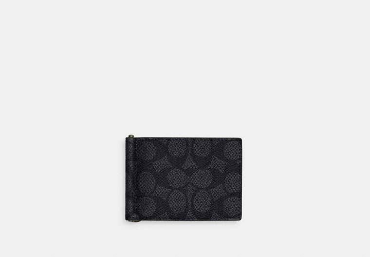 Slim Money Clip Billfold Wallet In Signature Canvas - Gunmetal/Charcoal/Black