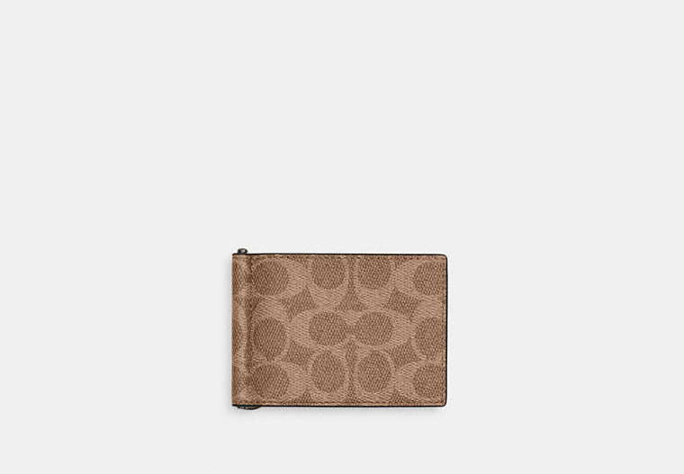 Slim Money Clip Billfold Wallet In Signature Canvas - Gunmetal/Tan/Black