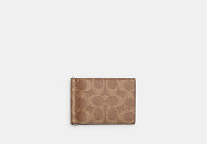Slim Money Clip Billfold Wallet In Signature Canvas - Silver/Tan/Black