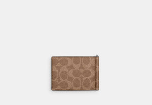 Slim Money Clip Billfold Wallet In Signature Canvas - Silver/Tan/Black