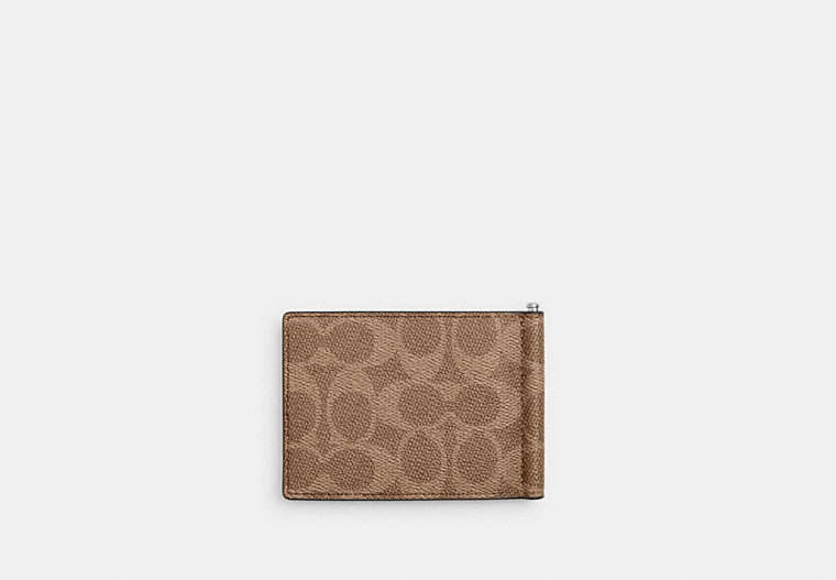 Slim Money Clip Billfold Wallet In Signature Canvas - Silver/Tan/Black