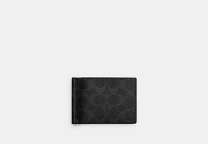 Slim Money Clip Billfold Wallet In Signature Canvas - Silver/Black Signature