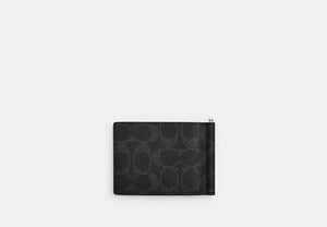 Slim Money Clip Billfold Wallet In Signature Canvas - Silver/Black Signature