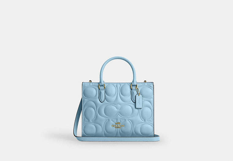 Maggie Small Tote Bag In Signature Leather - Gold/Azure