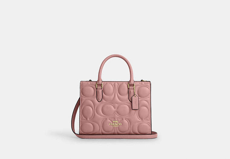 Maggie Small Tote Bag In Signature Leather - Gold/Pink Petal