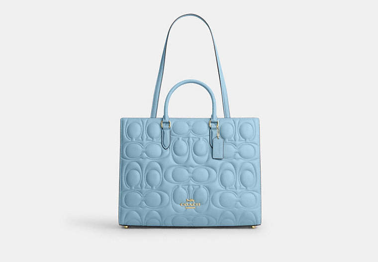 Maggie Tote Bag In Signature Leather - Gold/Azure