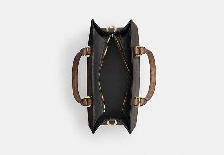 Maggie Small Tote Bag In Blocked Signature Canvas - Gold/Walnut/Tan