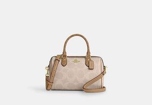 Rowan Satchel Bag In Blocked Signature Canvas - Gold/Sand/Tan