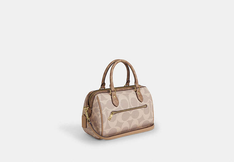 Rowan Satchel Bag In Blocked Signature Canvas - Gold/Sand/Tan