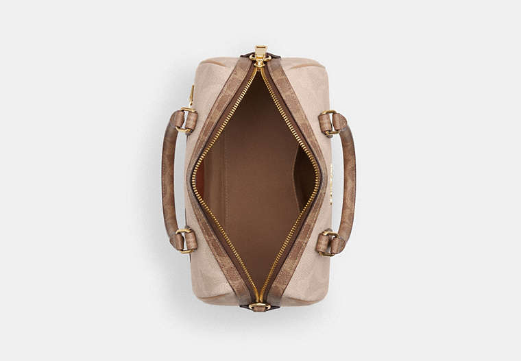 Rowan Satchel Bag In Blocked Signature Canvas - Gold/Sand/Tan