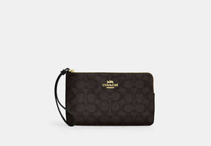 Large Corner Zip Wristlet - Gold/Walnut/Black