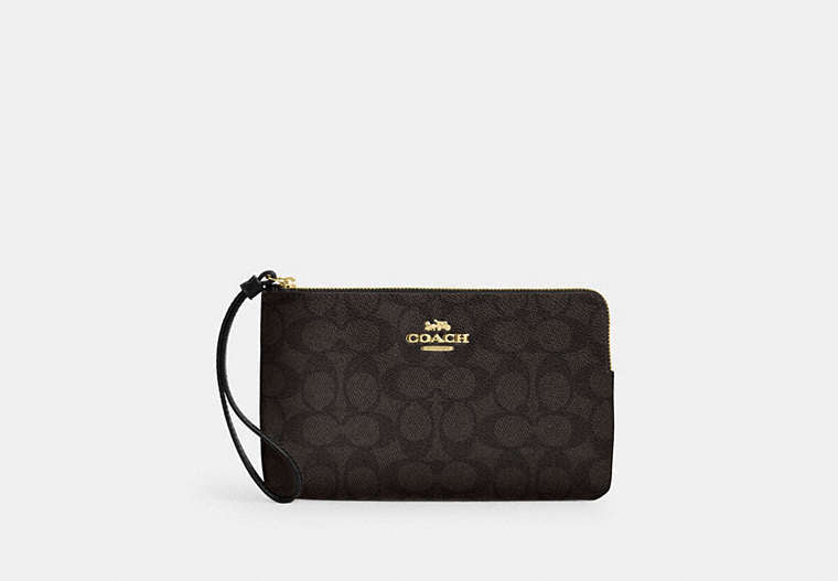 Large Corner Zip Wristlet - Gold/Walnut/Black