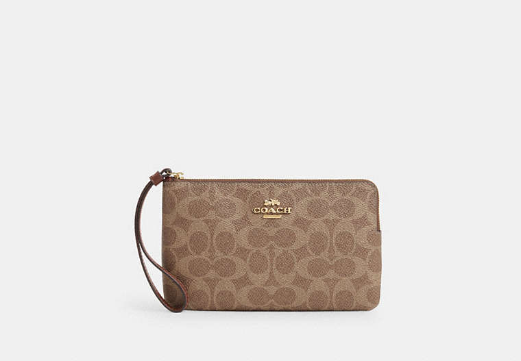 Large Corner Zip Wristlet - Gold/Tan/Brown