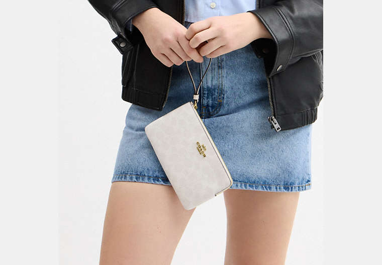 Large Corner Zip Wristlet - Gold/White/Chalk