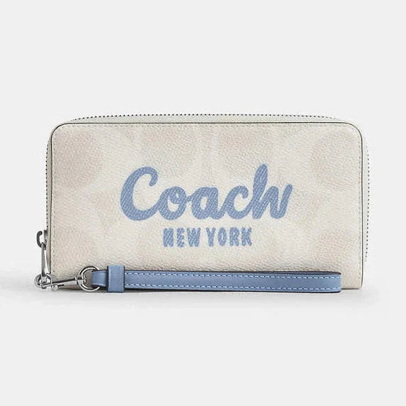 Coach Long Zip Around Wallet In Signature Canvas With Coach Graphic Sv-Chalk-Bluebell