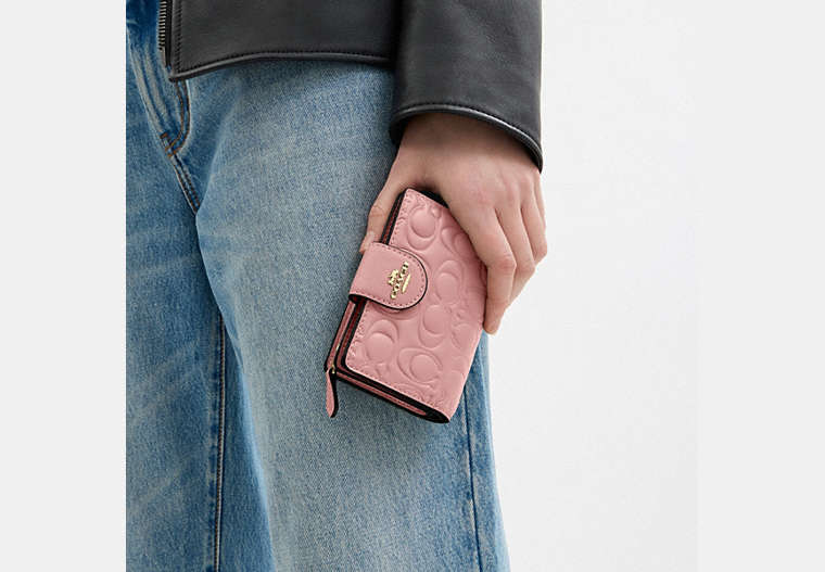 Medium Corner Zip Wallet - Gold/Pink Petal