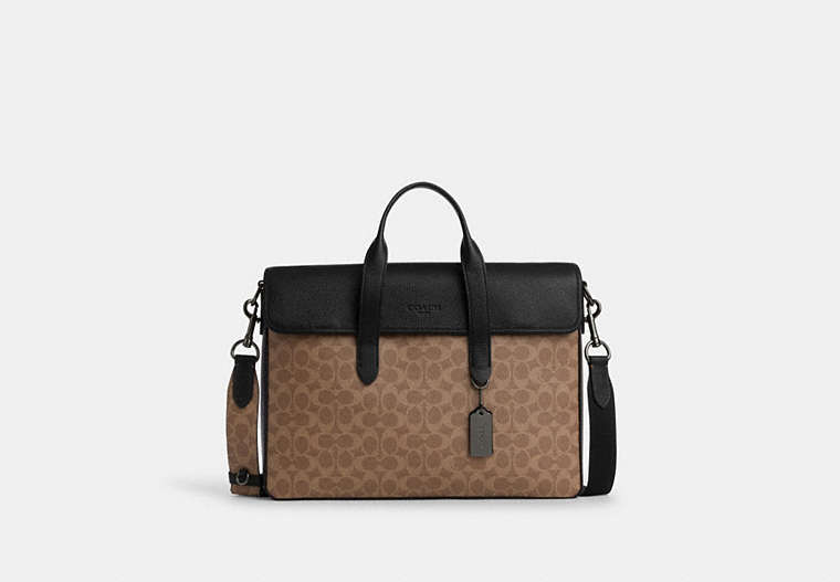 Sullivan Portfolio Brief In Signature Canvas - Gunmetal/Tan/Black