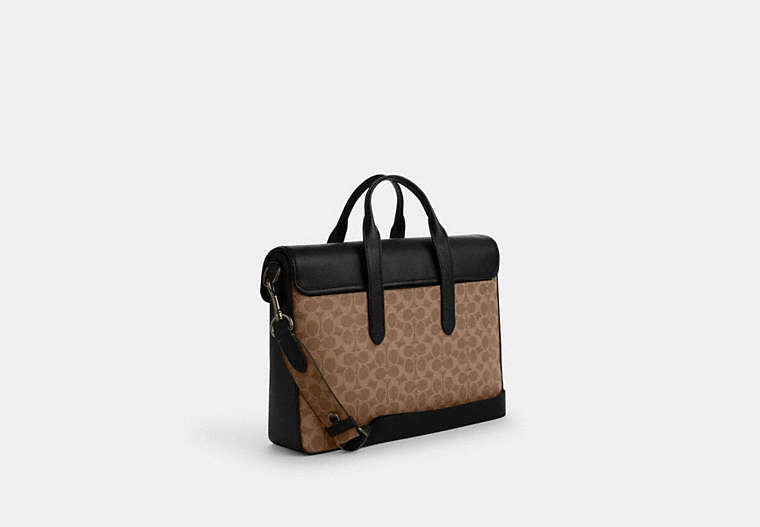 Sullivan Portfolio Brief In Signature Canvas - Gunmetal/Tan/Black