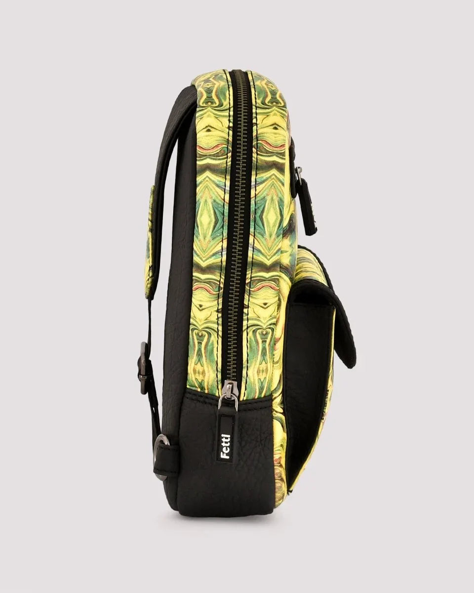 Side profile of men’s travel crossbody sling bag on a gray background
