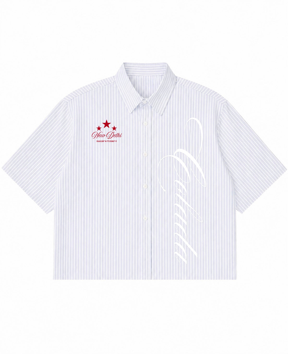 Blue Striped Oxford Boxy Shirt Front Design