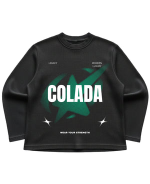 Black waffle knit oversized full-sleeve Front Design