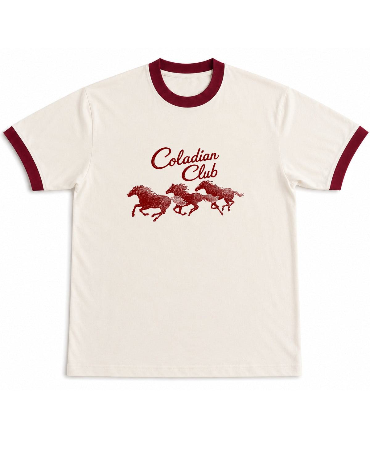Off White & Maroon Ringer tee Front Design