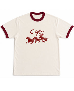 Off White & Maroon Ringer tee Front Design