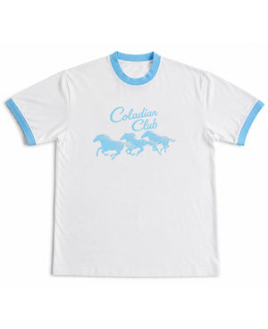White & Sky Blue Ringer tee Front Design