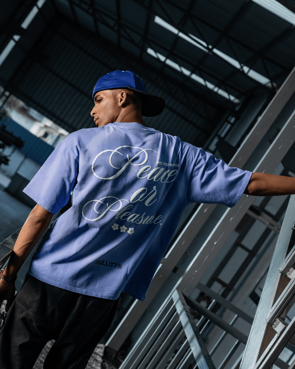 PEACE N PLEASURE BLUE WASH TEE - SULLITT