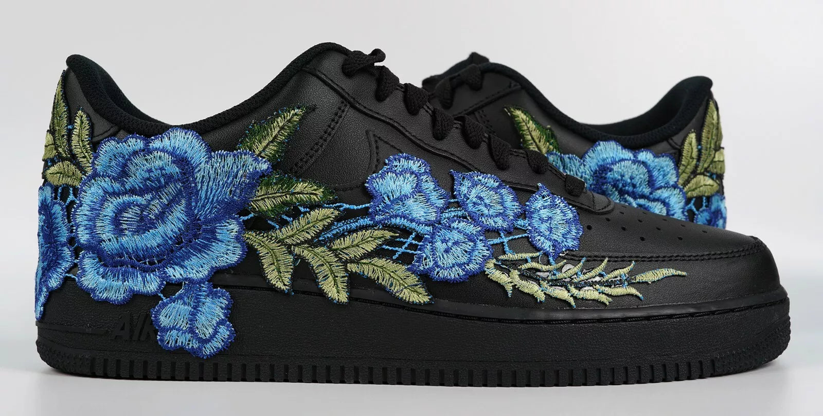 Embroided Midnight Blue Rose Black Af1