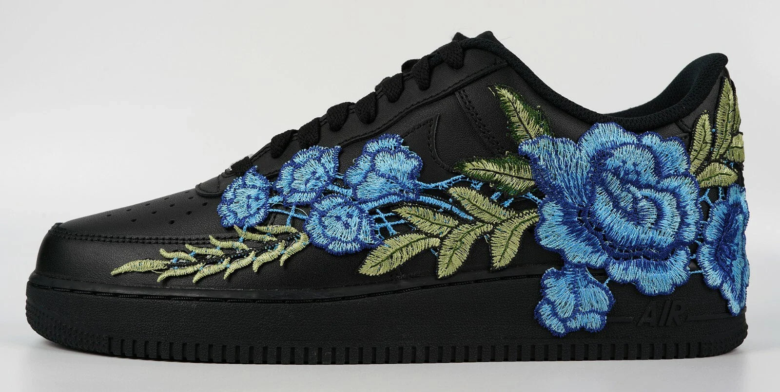 Embroided Midnight Blue Rose Black Af1