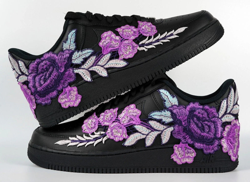 Embroided Lightning Purple Rose Black Af1