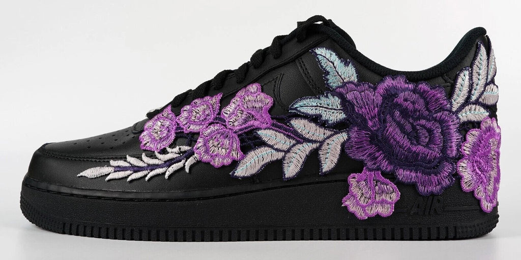 Embroided Lightning Purple Rose Black Af1