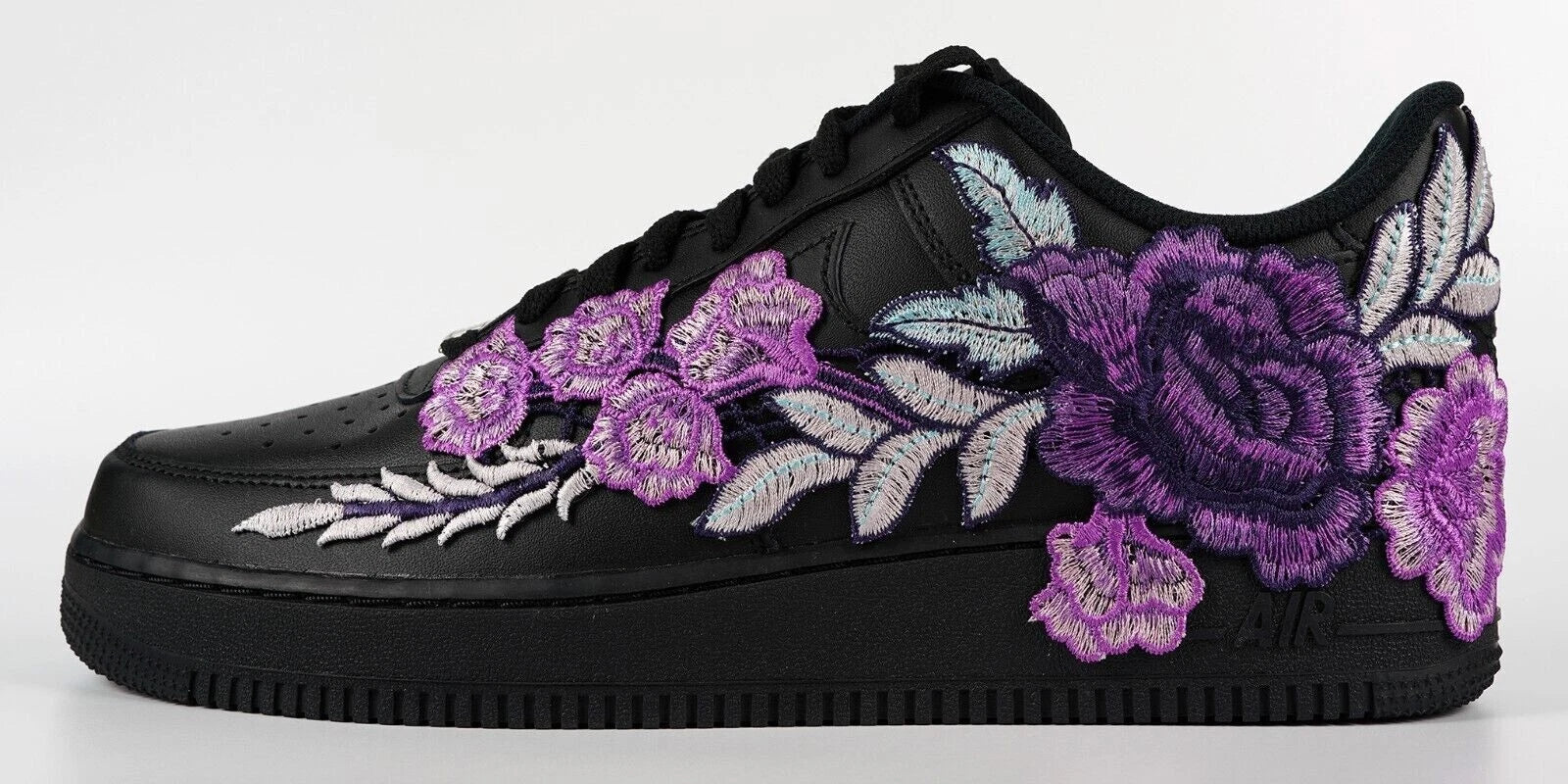 Embroided Lightning Purple Rose Black Af1