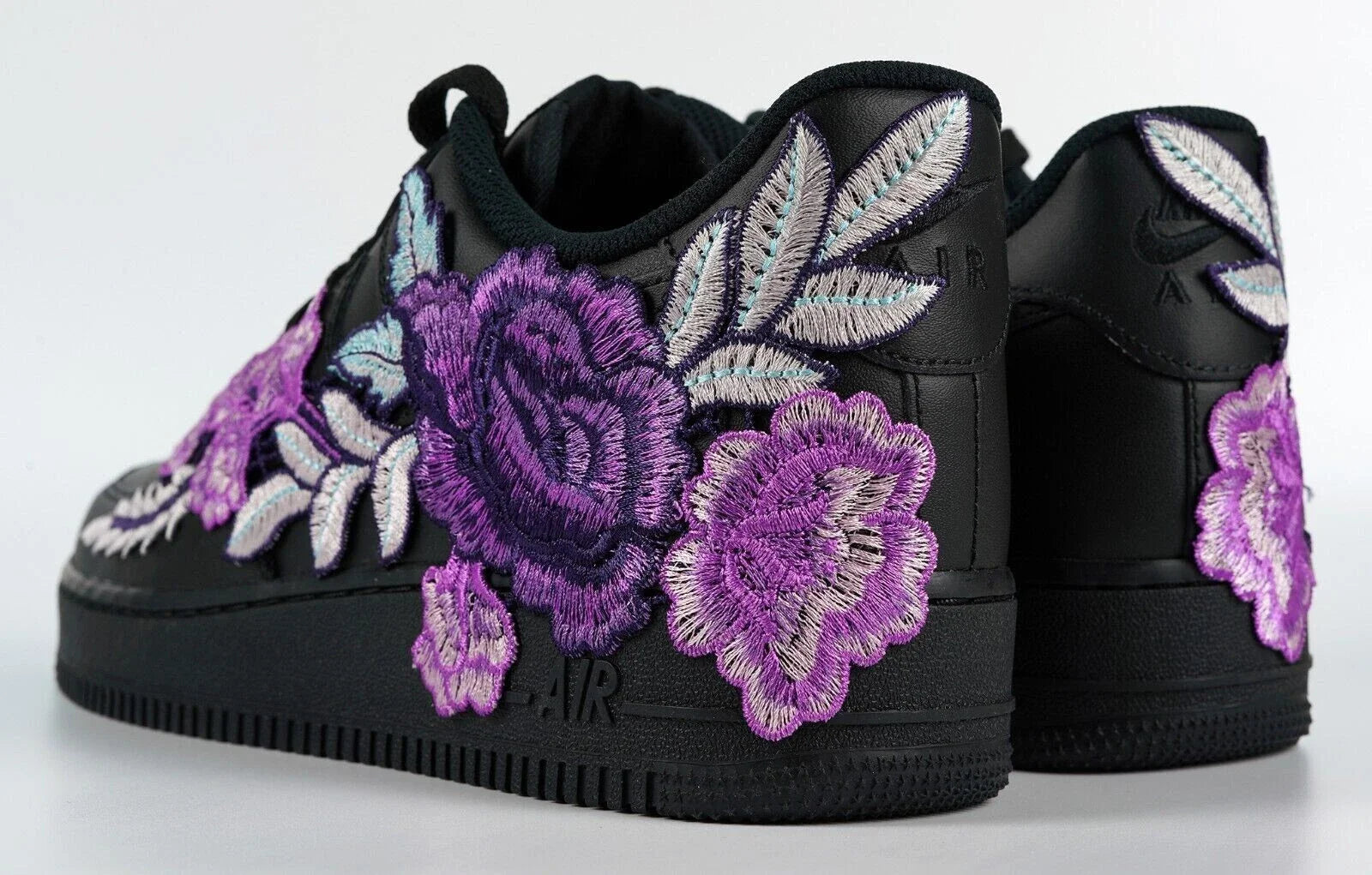 Embroided Lightning Purple Rose Black Af1