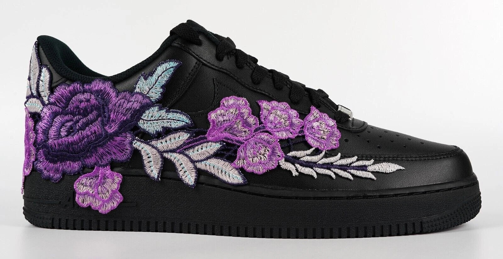 Embroided Lightning Purple Rose Black Af1